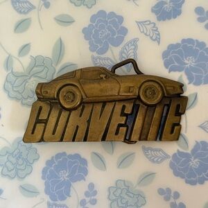 Vintage Corvette Solid Brass Belt Buckle. Excellent Condition.